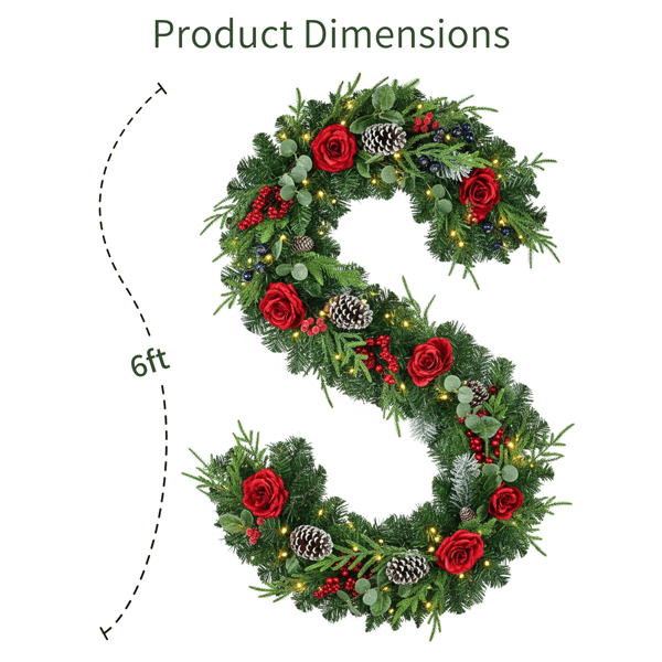Puleo International 6ft. LED Roses & Pinecoes Adorned Garland