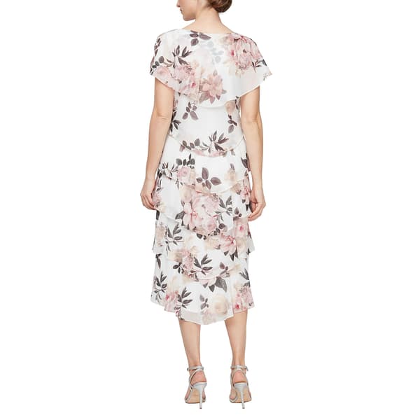 Petite SLNY Tea Length Floral Tier Shift Dress