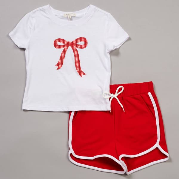 Girls (7-16) No Comment Short Sleeve Bow Tee w/ Dolphin Shorts