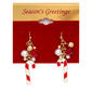 Pearl/Gold Ball/Red Stone Drop Candy Cane Earrings - image 2