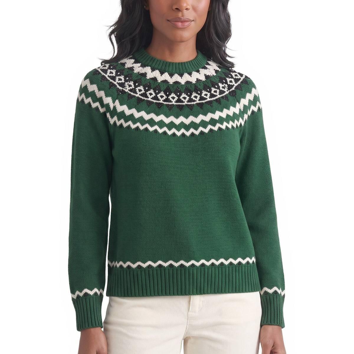 Petite Jones New York Long Sleeve Crew Neck Fair Isle Sweater