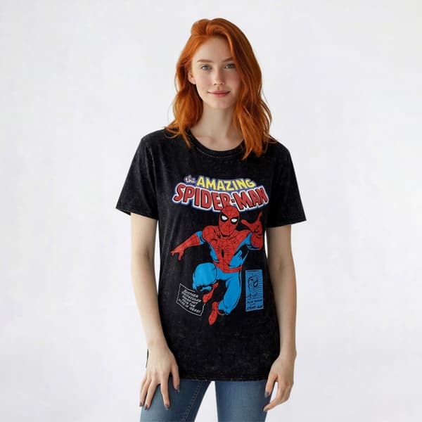 Juniors Spider-Man Mineral Wash Button Front Tee - image 