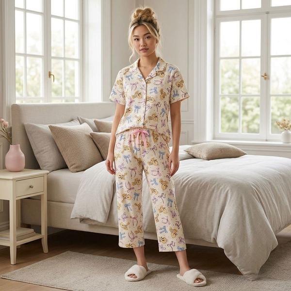 Juniors Looney Tunes Short Sleeve Tweety Bows Pajama Set