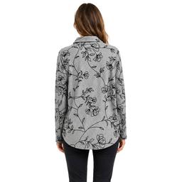 Womens Zac & Rachel Long Sleeve 1/2 Button Up Floral Grey Blouse