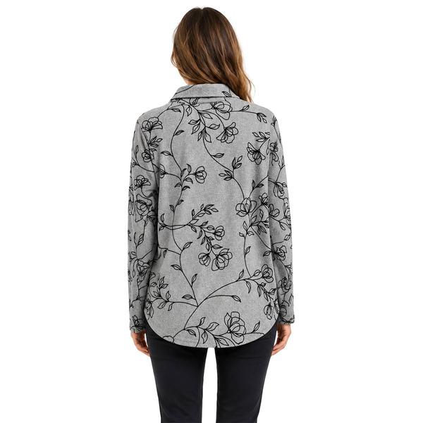 Womens Zac & Rachel Long Sleeve 1/2 Button Up Floral Grey Blouse