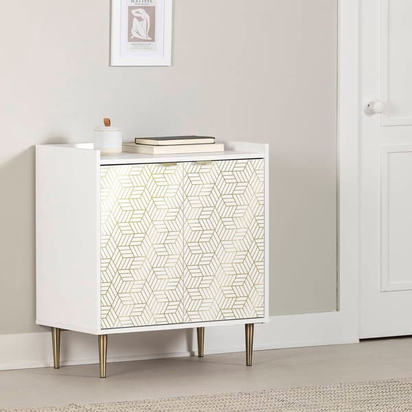 South Shore Maliza White & Gold Geometric Storage Cabinet