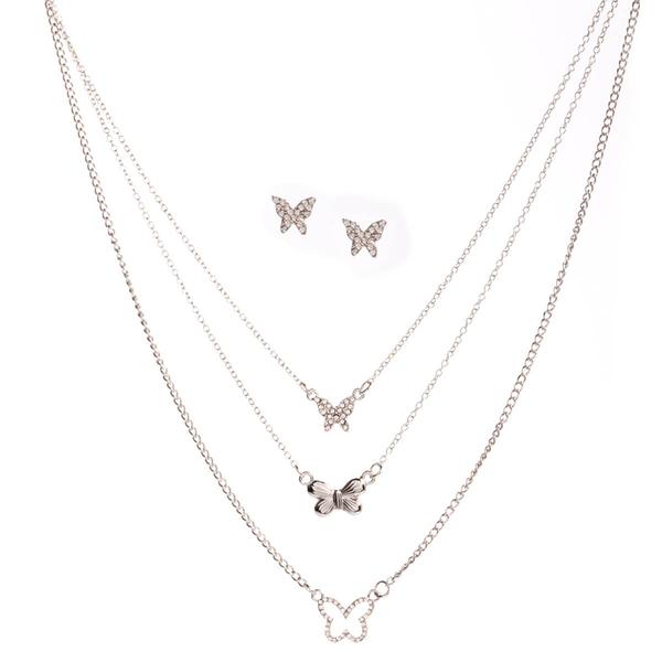 Ashley Silver-Tone Layered Butterfly Pendant & Stud Earring Set - image 