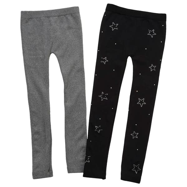 Girls &#40;7-16&#41; Star Ride&#40;R&#41; 2pk. Rhinestone Stars Black Leggings - image 