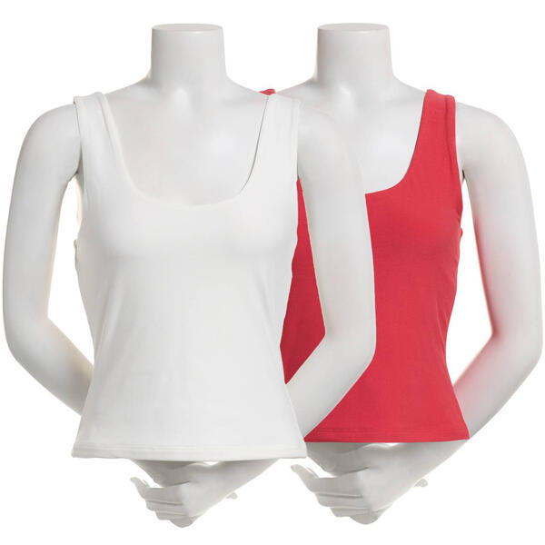 Juniors Pink Rose 2pk. Jersey Double Lined Scoop Neck Tanks - image 