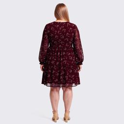 Plus Size Perceptions Long Sleeve Floral Chiffon Babydoll Dress