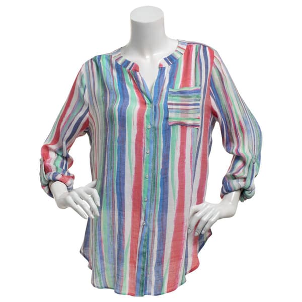 Womens Zac & Rachel Roll Tab Sleeve Button Front Blouse - image 