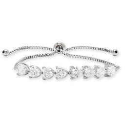 Silver Plated CZ Heart Link Adjustable Bracelet