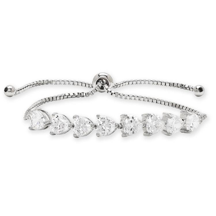 Silver Plated CZ Heart Link Adjustable Bracelet