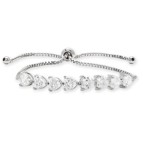 Silver Plated CZ Heart Link Adjustable Bracelet - image 
