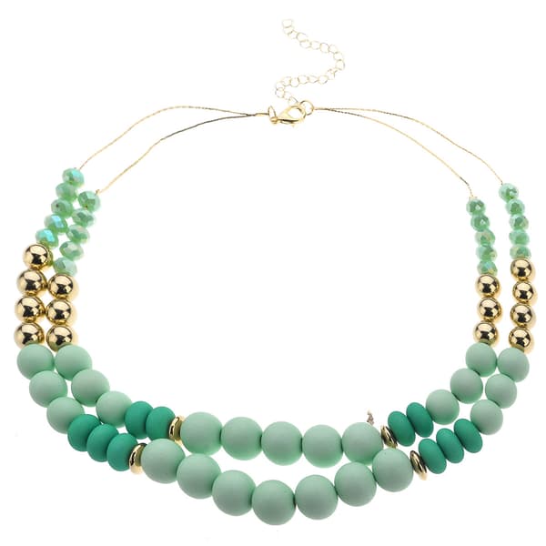 Ashley Cooper(tm) Green 2 Row Beaded Layered Statement Necklace - image 
