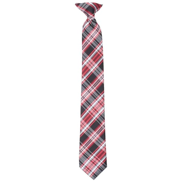 Boys Bill Blass Clip On Plaid Tie - Red/Black - image 