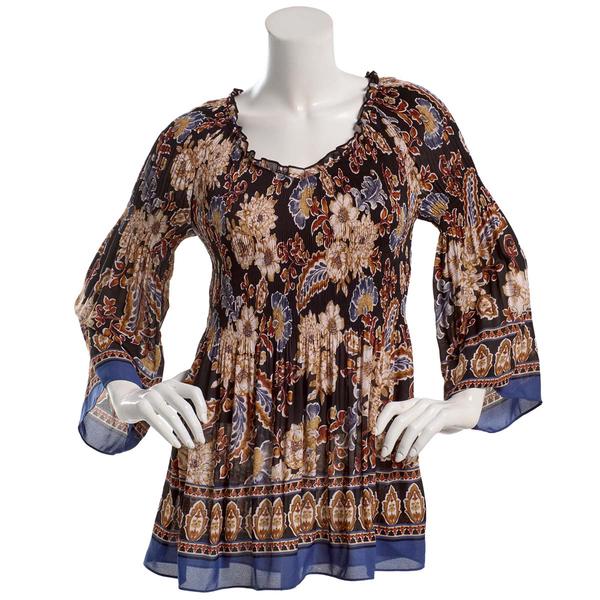 Petite Floral & Ivy 3/4 Sleeve Floral Paisley Pleater Blouse - image 