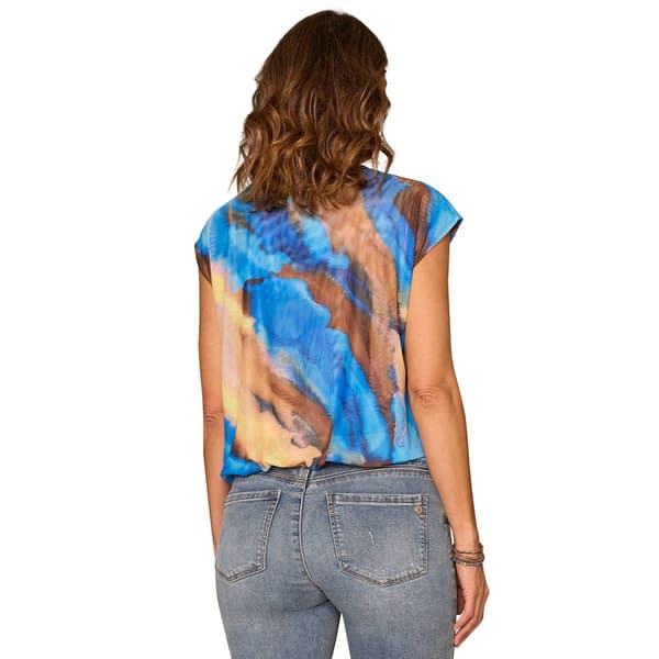 Womens Democracy Cap Sleeve Bubble Hem Abstract Blouse