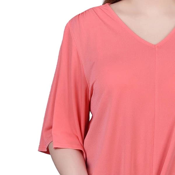 Petite NY Collection Elbow Sleeve Solid Tie Front Blouse