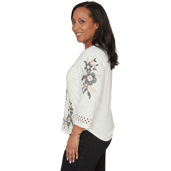 Womens Alfred Dunner Detail Driven 3/4 Sleeve Floral Blouse