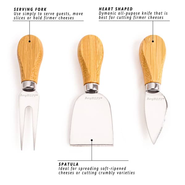 BergHOFF 4pc. Essentials Bamboo Paddle Cheese Board Set