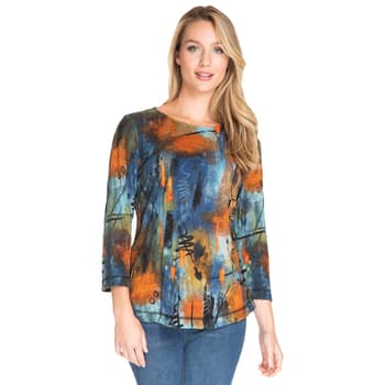 Womens Ali Miles 3/4 Sleeve Abstract Curved Hem Tunic - Boscov's