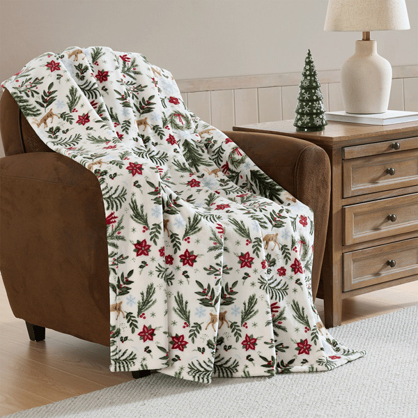 Hallmark Foliage Plush Holiday Throw Blanket