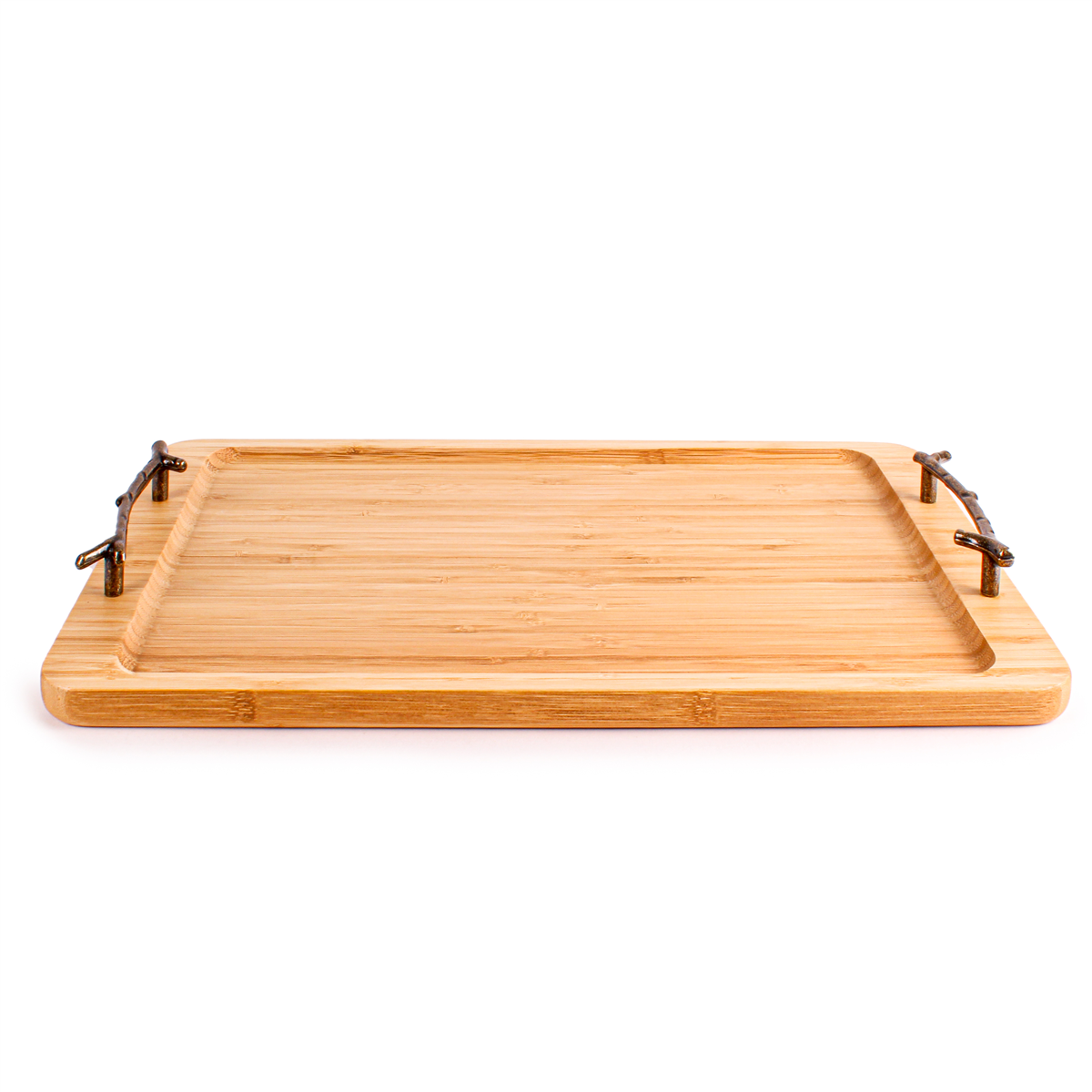 BergHOFF 15.5in. Bamboo Serving Tray with Wrought Iron Handles