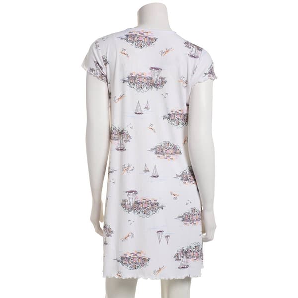 Womens Laura Ashley Short Sleeve Rib Sailboat Nightshirt