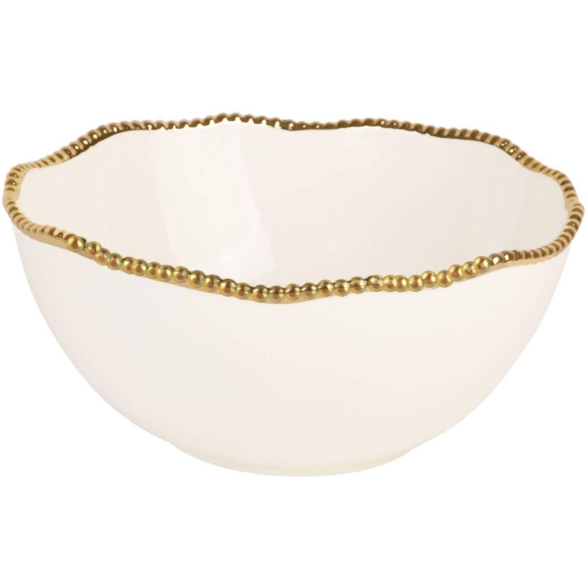 Home Essentials 9.25in. White & Gold Rim Medium Serving Bowl