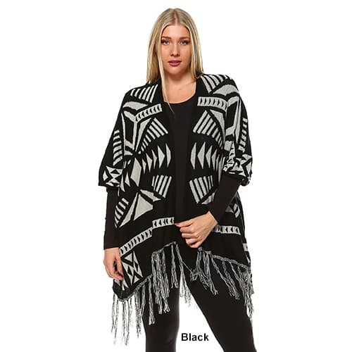 Plus Size White Mark Printed Aztec Poncho Cardigan