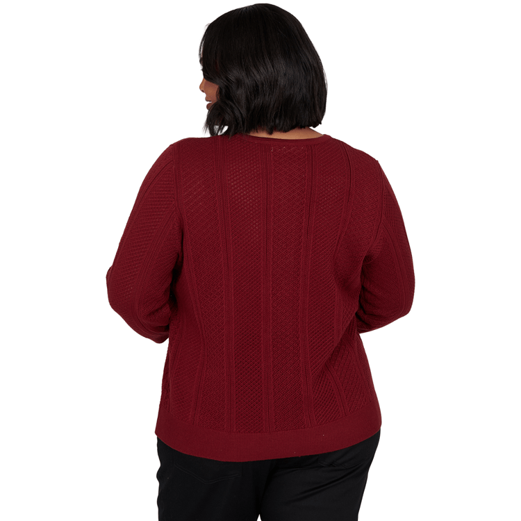 Plus Size Emaline Country Code 3/4 Sleeve Pointelle Cardigan