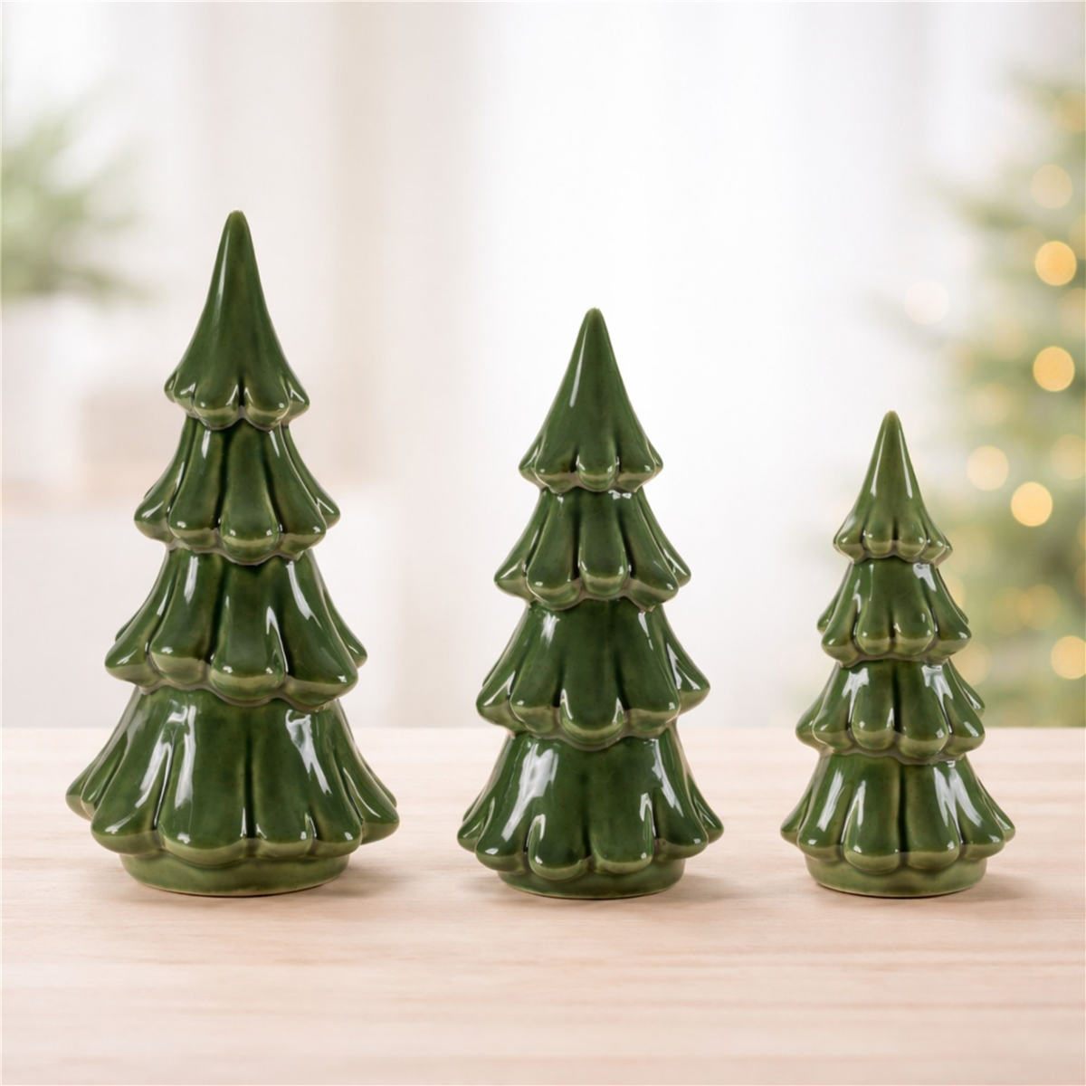 Melrose Scalloped Ceramic Pine Tree - Set of 3