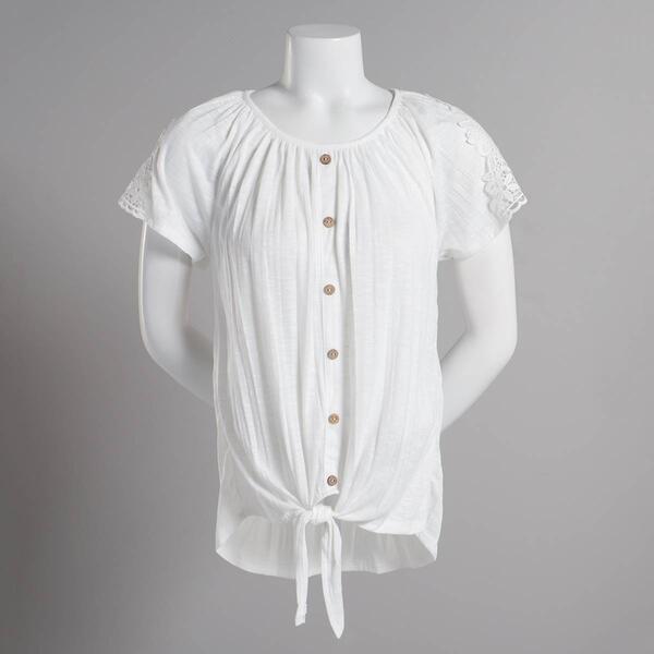 Plus Size Absolutely Famous Short Sleeve Tie Front Button Blouse - image 