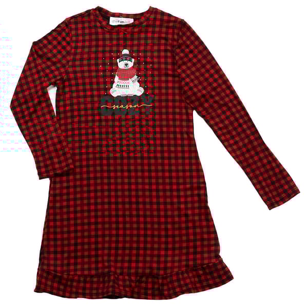 Girls OurFamJam(tm) Cozy Bear Buffalo Check Nightgown - image 