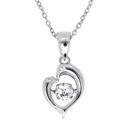 Sterling Silver Cubic Zirconia Dolphin Couple Pendant