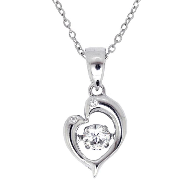 Sterling Silver Cubic Zirconia Dolphin Couple Pendant