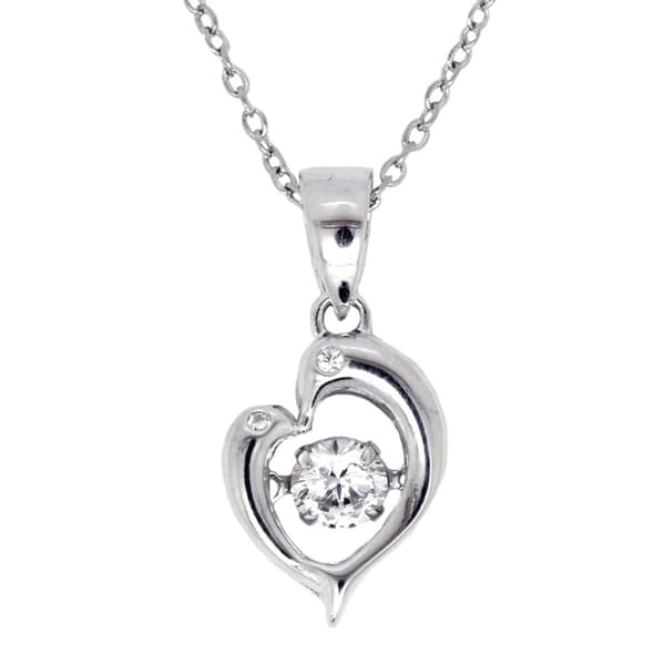 Sterling Silver Cubic Zirconia Dolphin Couple Pendant - image 