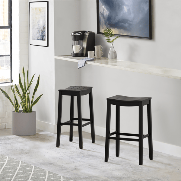 HH2 Home Fiddler Black Backless Bar Height Stool with Saddle Seat
