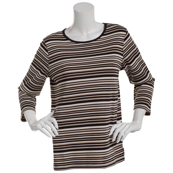 Plus Size Hasting & Smith 3/4 Sleeve Stripe Open Crew Neck Top