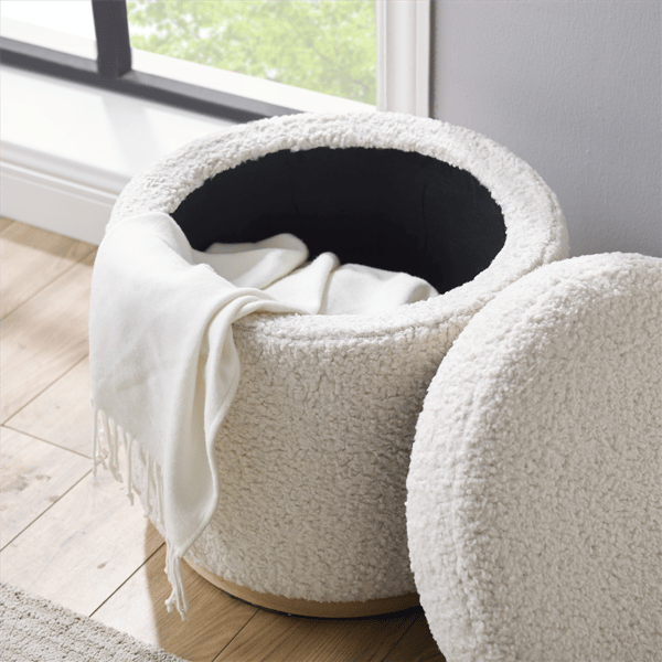 Linon Home Decor Blanche Storage Natural Sherpa Ottoman