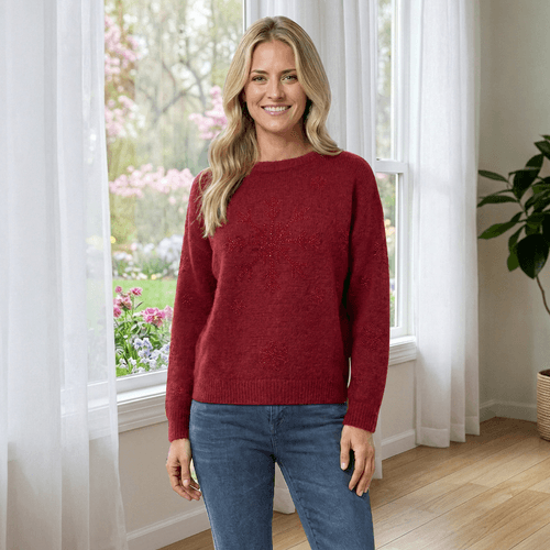 Womens Nanette Lepore Long Sleeve Rhinestone Snowflake Sweater - image 