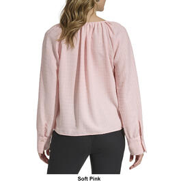 Womens Calvin Klein Long Sleeve V-Neck Windowpane Jacquard Blouse