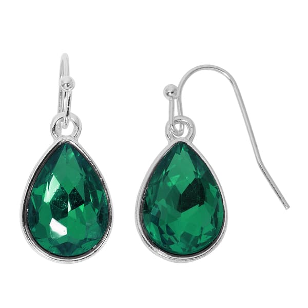 Design Collection Silver & Green Center Teardrop Earrings - image 