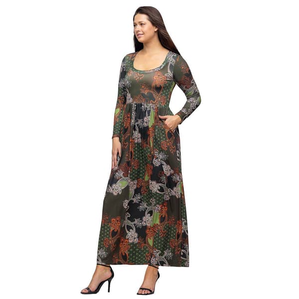 Womens 24/7 Comfort Apparel Green Empire Waist Pocket Maxi Dress