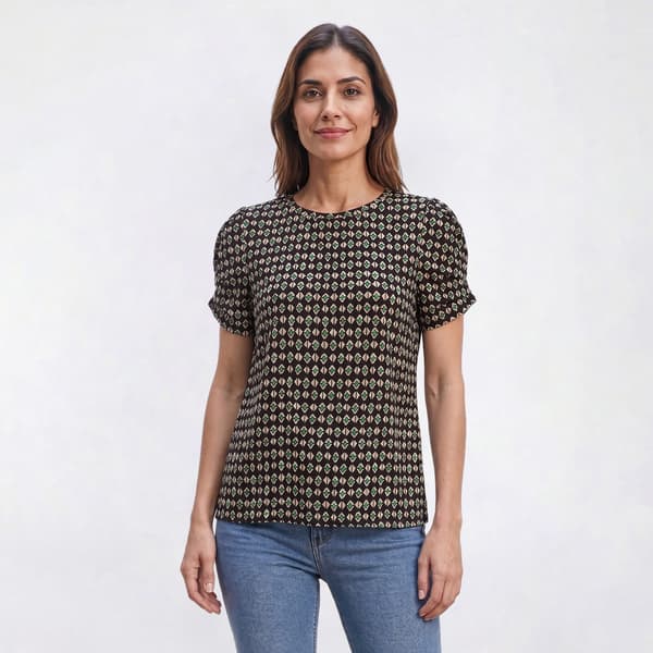 Petite AK Anne Klein Short Pleat Sleeve Geometric Blouse - image 
