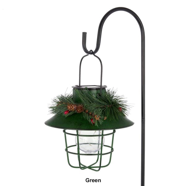 Alpine Solar Powered LED Outdoor Metal Lantern w/ Shepherd''s Hook