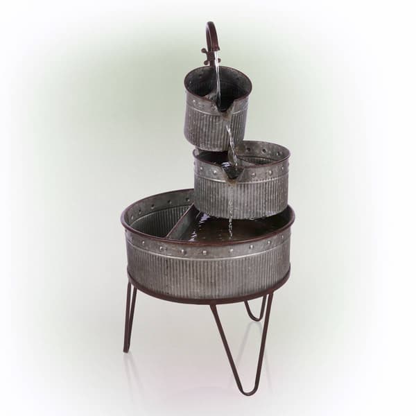 Alpine 3-Tier Stacked Rustic Metal Tub Planter Fountain