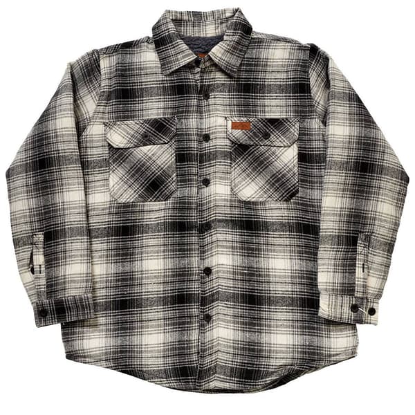 Mens Mountain Ridge Sherpa Lined Flannel Shirt Jacket Grey White L Grey White Boscov s