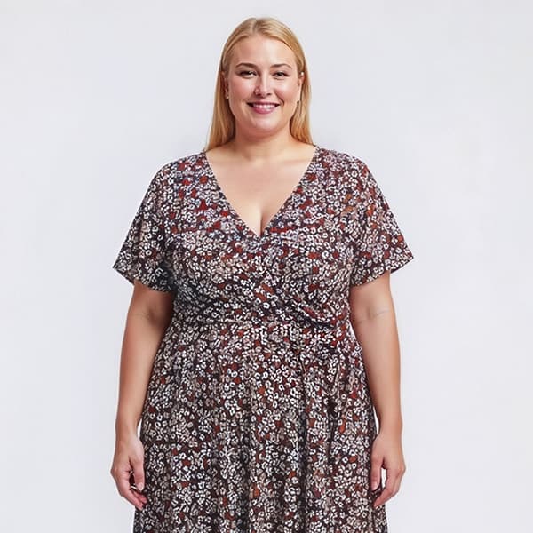 Plus Size Perceptions Short Sleeve Wrap Floral Dress